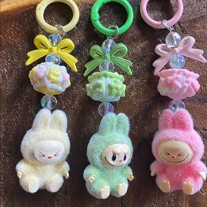 Labubu keychain bundle of 3 backpack purse clip on monsters party favors